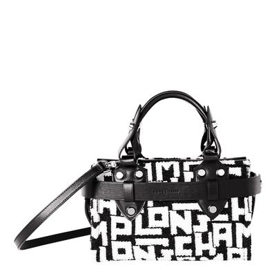 Black White La Voyageuse Large Tweed Top Handle Bag