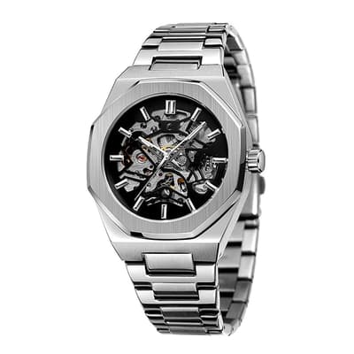 Silver Plated Automatic Skeleton Watch