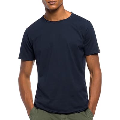 Navy Raw Cut Cotton T-Shirt