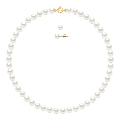 White Pearl Necklace And Earrings Set
