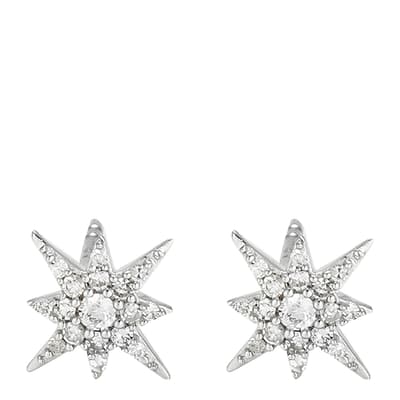 Silver Diamond Star Stud Earrings