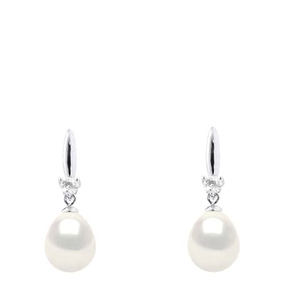 Natural White Circle Hoop Drop Freshwater Pearl Earrings