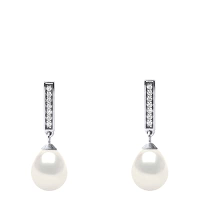 Natural White Freshwater Diamond Pearl Drop Earrings