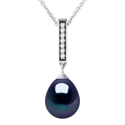 Black Tahiti Freshwater Diamond Pendant Pearl Necklace