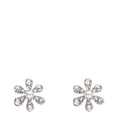 Silver Daisy Pearl Stud Earrings