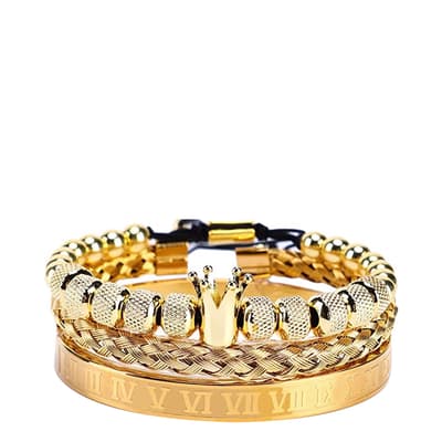 18K Gold Roman & Woven Bracelet Set