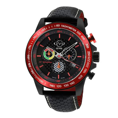 Men's GV2 Scuderia Black Leather Chronograph Watch