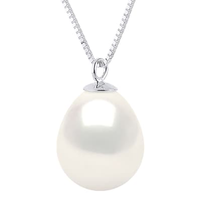 Silver White Pearl Pear Pendant Necklace