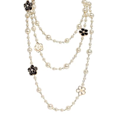 18k Gold Endless Floral Reversible & Pearl Necklace