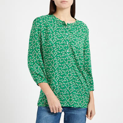 Green Floral Y Neck Blouse