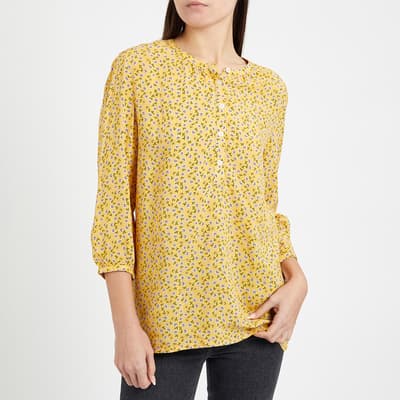 Yellow Floral Y Neck Blouse
