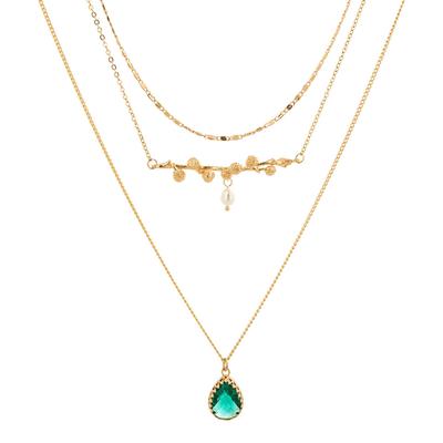 18K Gold Multi Layer Green Necklace