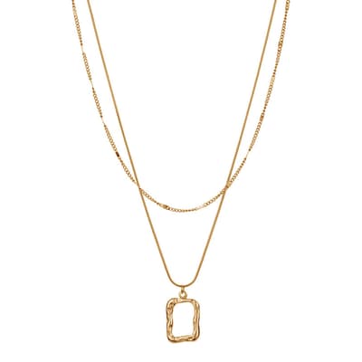 Gold Layered Necklace With Square Pendant And Swarovski Crystals