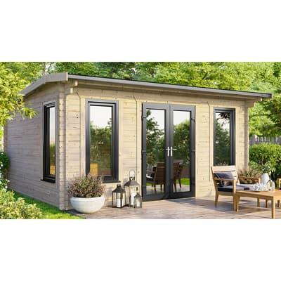SAVE £1374 16x12 Power Apex Log Cabin, Central Double Doors - 44mm