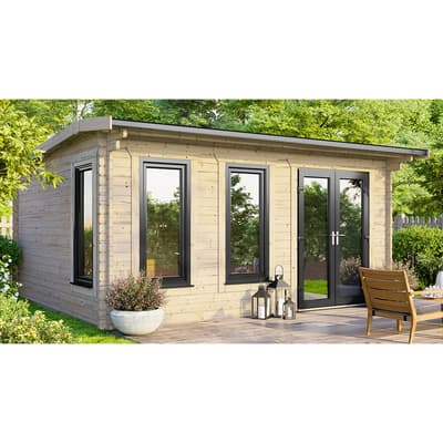 SAVE £1020 16x12 Power Apex Log Cabin, Right Double Doors - 44mm