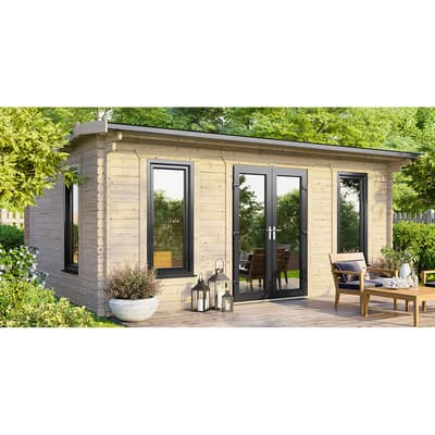 SAVE £1429 18x12 Power Apex Log Cabin, Central Double Doors - 44mm