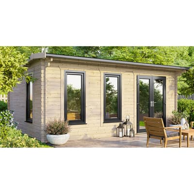 SAVE £1370 18x12 Power Apex Log Cabin, Right Double Doors - 44mm