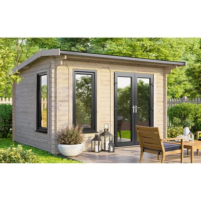 SAVE £805 12x8 Power Apex Log Cabin, Right Double Doors - 44mm