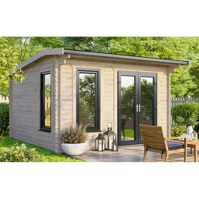 SAVE £1130 12x10 Power Apex Log Cabin, Right Double Doors - 44mm