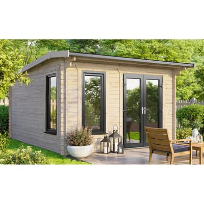 SAVE £1130 12x12 Power Apex Log Cabin, Right Double Doors - 44mm