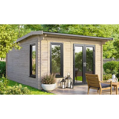 SAVE £900 12x14 Power Apex Log Cabin, Right Double Doors - 44mm