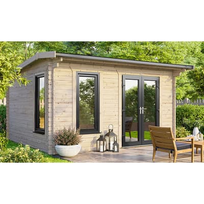 SAVE £885  14x10 Power Apex Log Cabin, Right Double Doors - 44mm