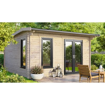 SAVE £1230  14x12 Power Apex Log Cabin, Right Double Doors - 44mm