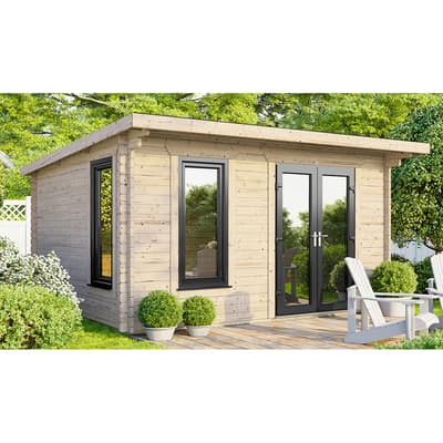 SAVE £1130  14x10 Power Pent Log Cabin, Right Double Doors - 44mm