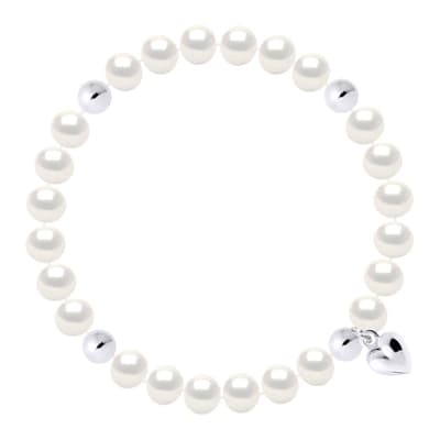 White/Silver Freshwater Pearl Stretchable Bracelet 7-8mm