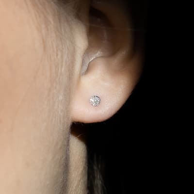 Silver Round Stud Diamond Earrings