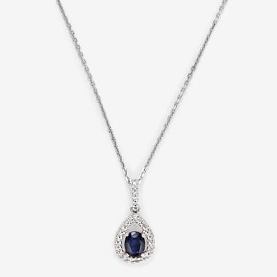 Silver Night Blue Teardrop Diamond Pendant Necklace