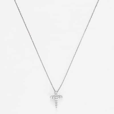 Silver Cross Diamond Pendant Necklace