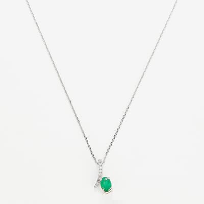 Silver Beautiful Emerald Diamond Pendant Necklace