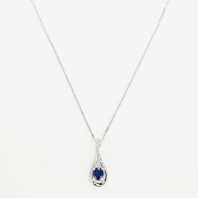 Silver Blue Teardrop Diamond Pendant Necklace
