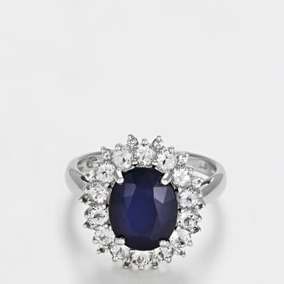 Silver Sapphire Diamond Ring