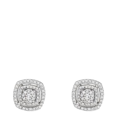 Silver "Square Wealth" Diamond Stud Earrings