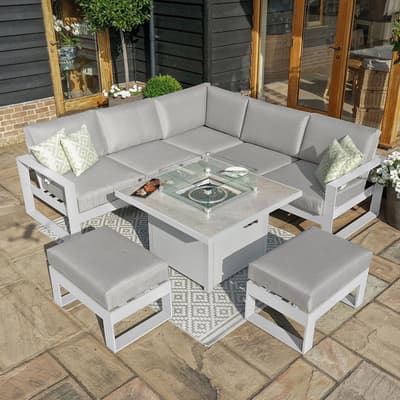 SAVE £450 - Amalfi Small Corner Group With Fire Pit Table , White