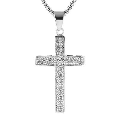 Silver Cross Cz Necklace