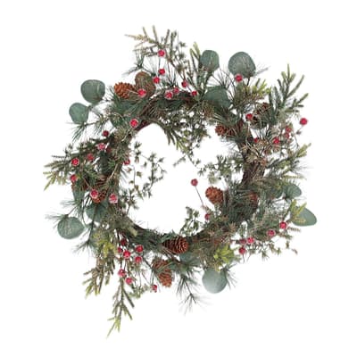 Eucalyptus/Fir/Red Berry Twig Wreath, 50cm