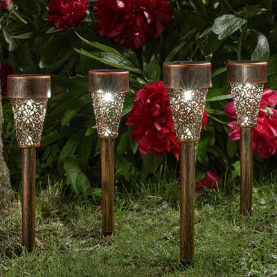 Set of 4 Damasque Solar Stake Light, Bronze 