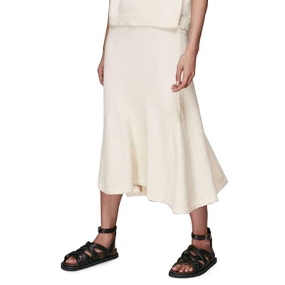 Ivory Cotton Blend Midi Skirt