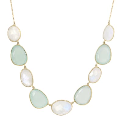 18K Gold Moonstone & Chalcedony Necklace