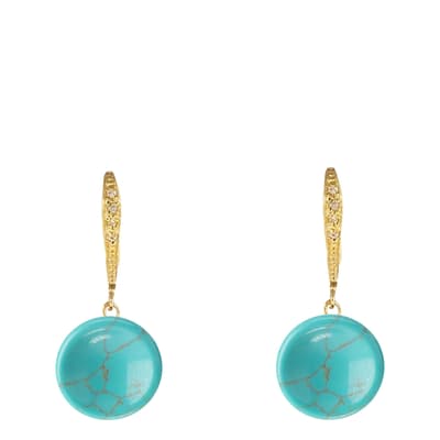 18K Gold Turquoise Drop Pave Earrings