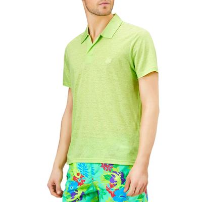 Green Pyramid Linen Polo Top