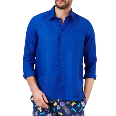 Cobalt Blue Caroubis Linen Shirt