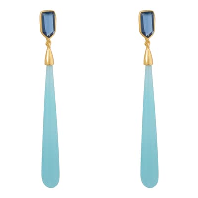 18K Gold Blue Quartz And Turquoise Pear Drop Earrings