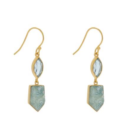 18K Gold Blue Topaz & Aquamarine Drop Earrings
