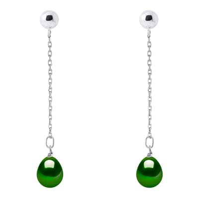 Malachite Green Pear Pearl Earrings