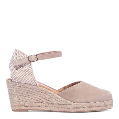 Taupe Suede Closed Toe Espadrille Wedges