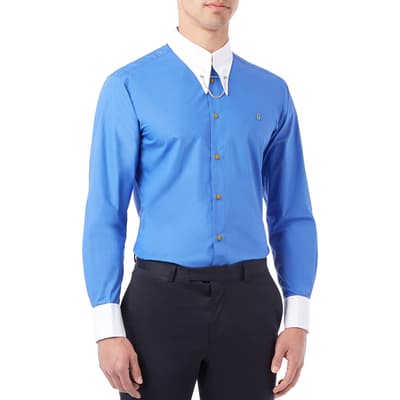 Blue Clip Neck Cotton Shirt